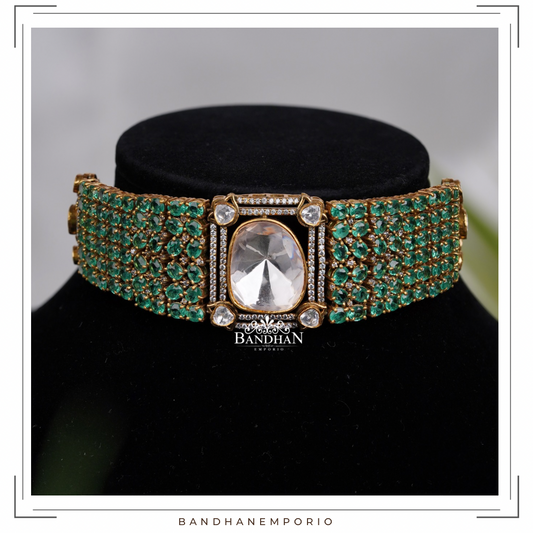 Pure 92.5 Silver Polki Choker Set