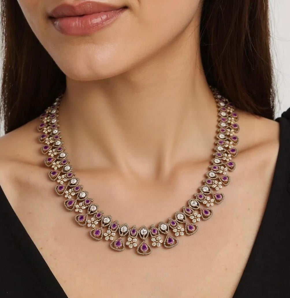 Pure 92.5 Silver Polki Necklace set