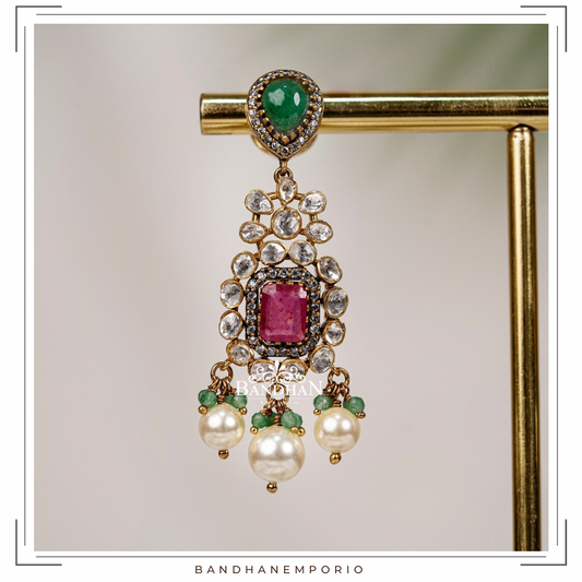 Pure 92.5 Silver Polki Victorian Chandbali