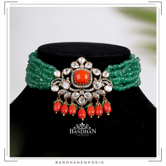 Pure 92.5 Silver Polki choker Set