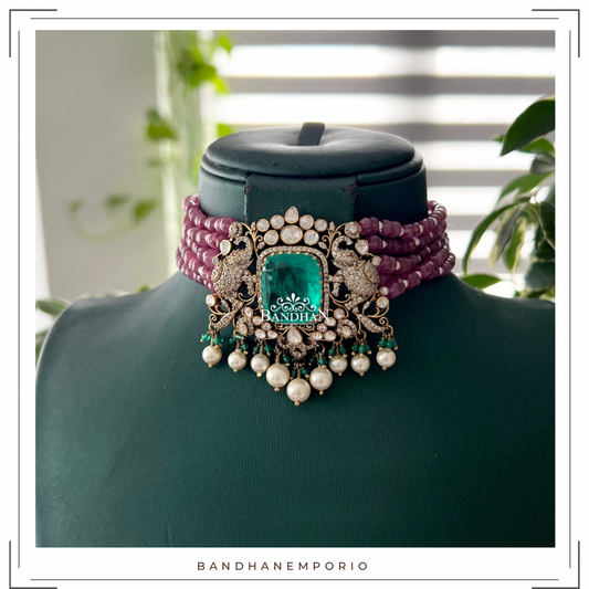 Pure 92.5 Silver Polki Victorian choker Set - Best Seller