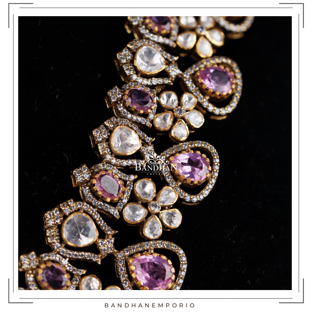 Pure 92.5 Silver Polki Necklace set