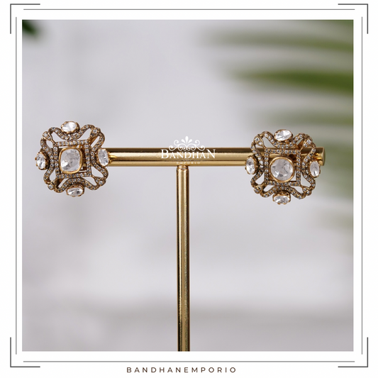 Pure 92.5 Silver Polki Victorian Studs