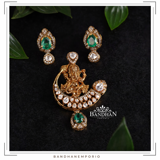 Pure 92.5 Silver Ganesh Pendant Set