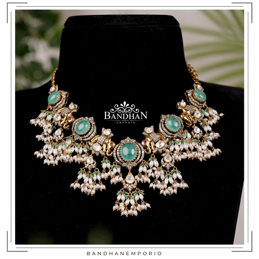 Pure 92.5 Silver Guthapusalu Necklace set