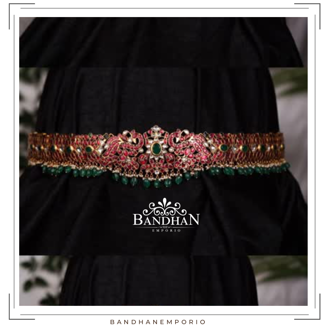 Pure 92.5 Silver Kundan Jadau Hip-belt