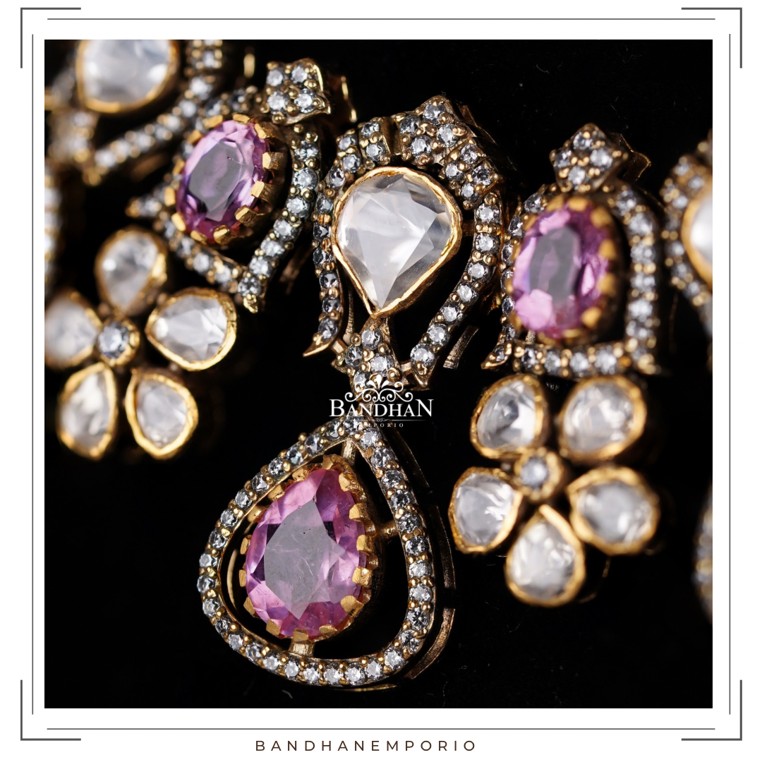 Pure 92.5 Silver Polki Necklace set