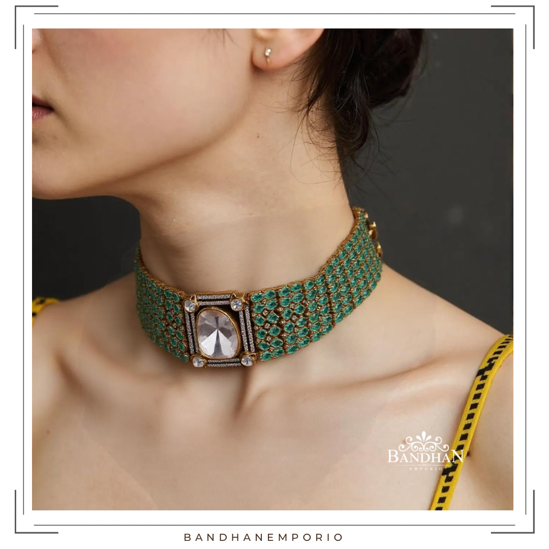 Pure 92.5 Silver Polki Choker Set