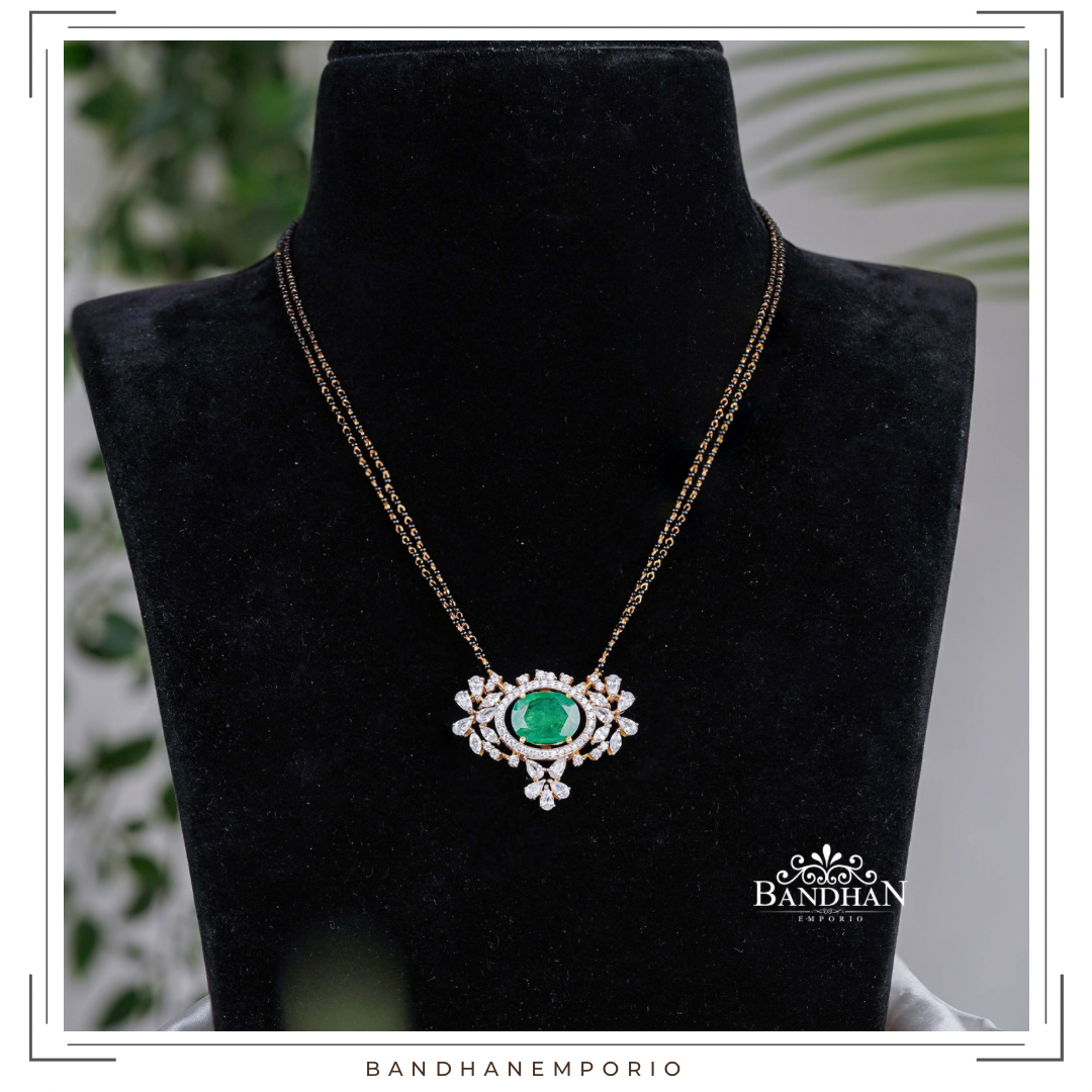 Pure 92.5 Silver Black beads Necklace Set