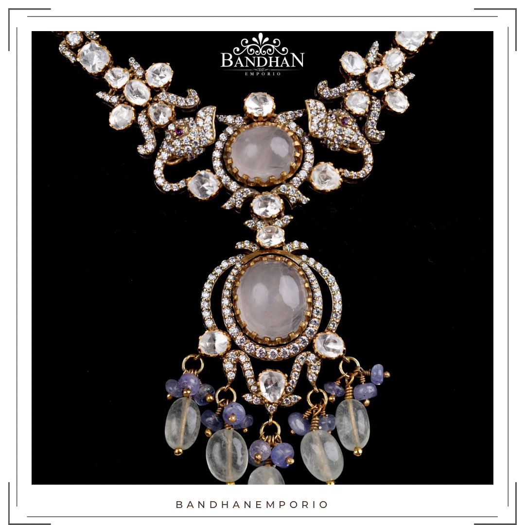 Pure 92.5 Silver Polki Necklace set