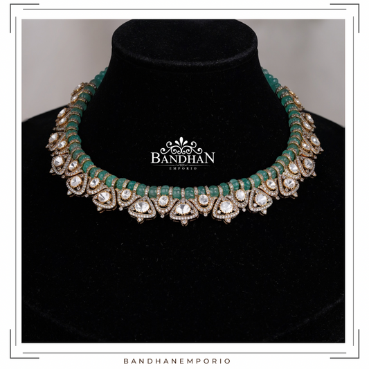 Pure 92.5 Silver Polki Necklace set