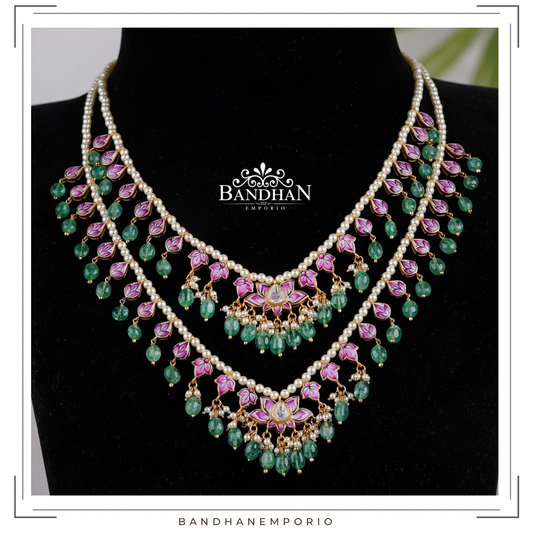 Pure 92.5 Silver Meenakari Necklace set