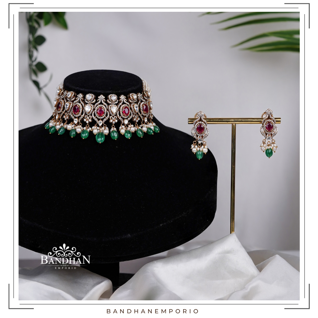 Pure 92.5 Silver Polki choker Set