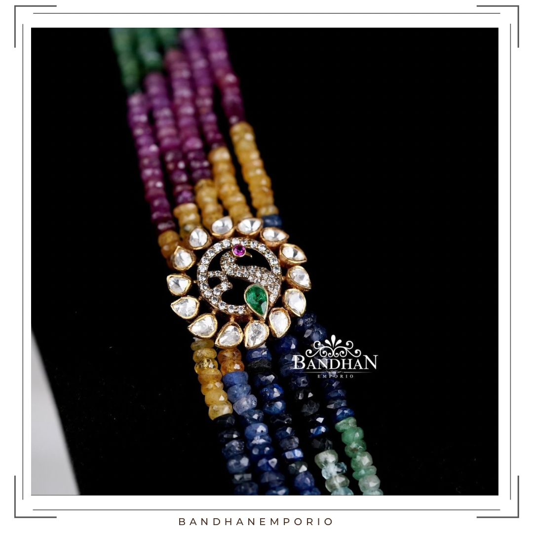 Pure 92.5 Silver Victorian Multi sapphire Necklace set