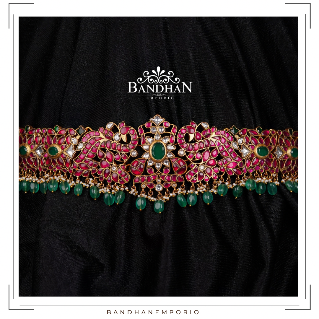 Pure 92.5 Silver Kundan Jadau Hip-belt