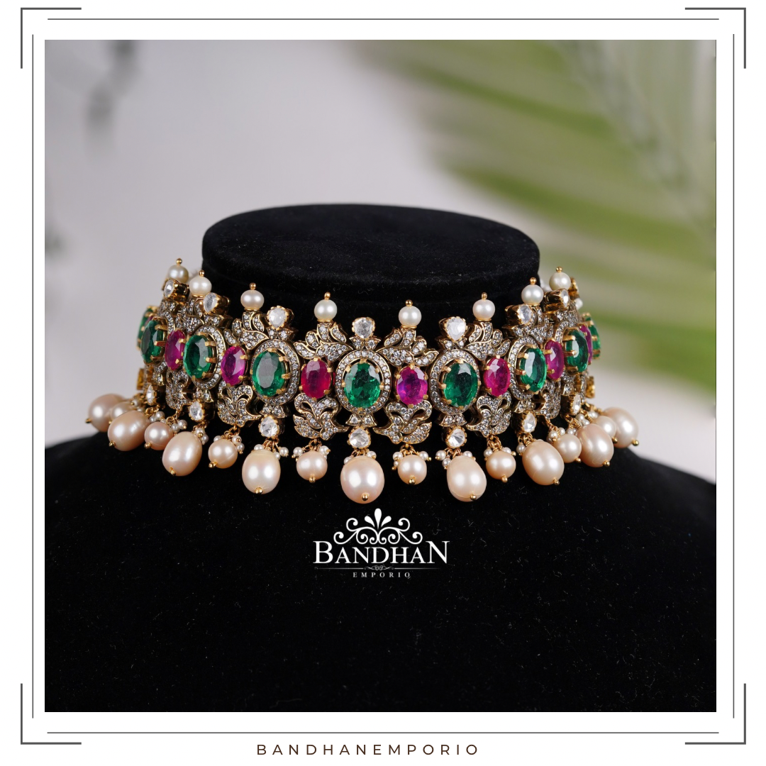 Pure 92.5 Silver Polki choker Set