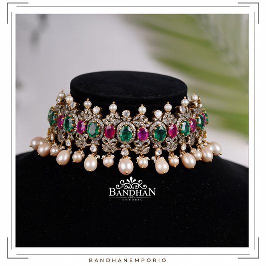 Pure 92.5 Silver Polki choker Set