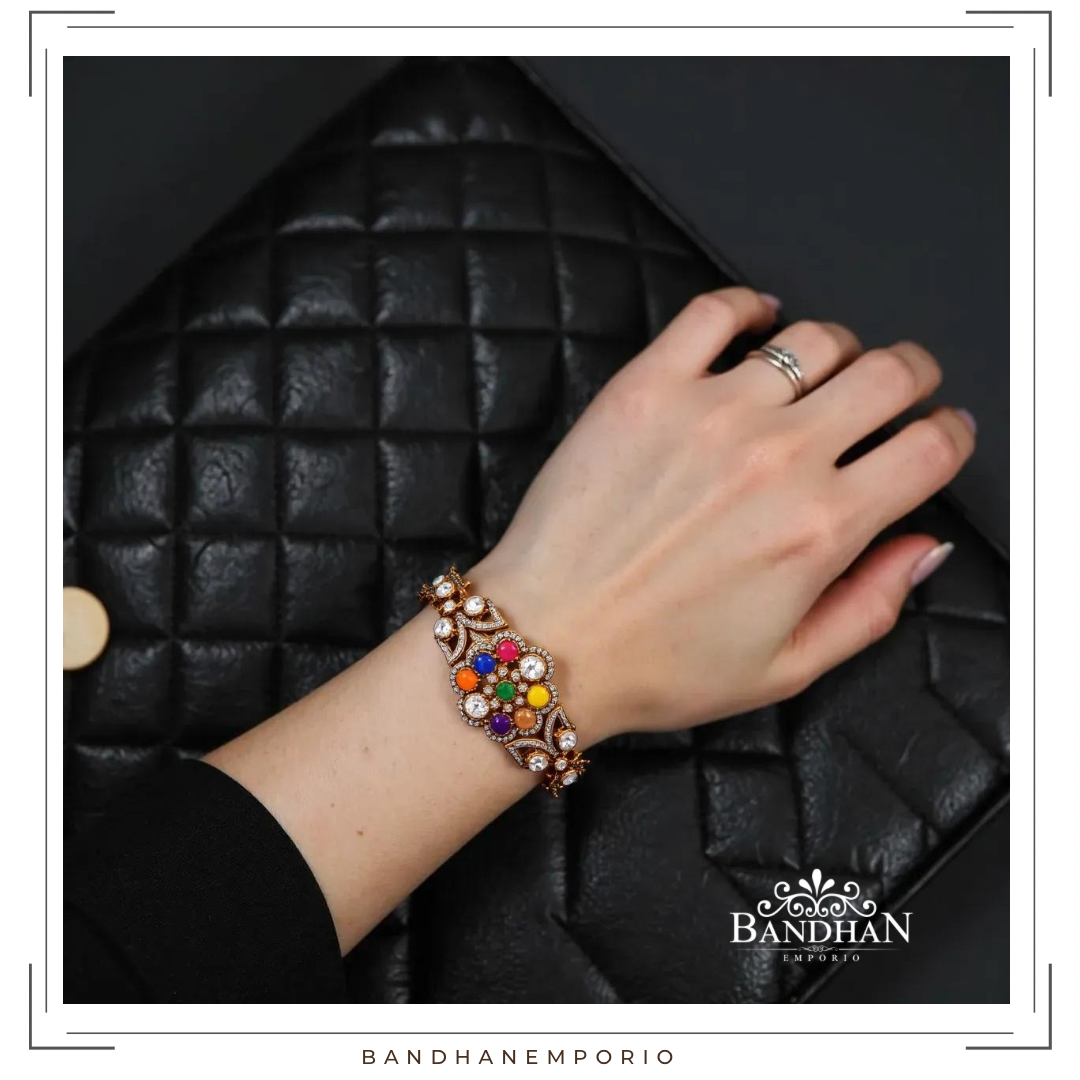 Pure 92.5 Silver Navratan Bangle