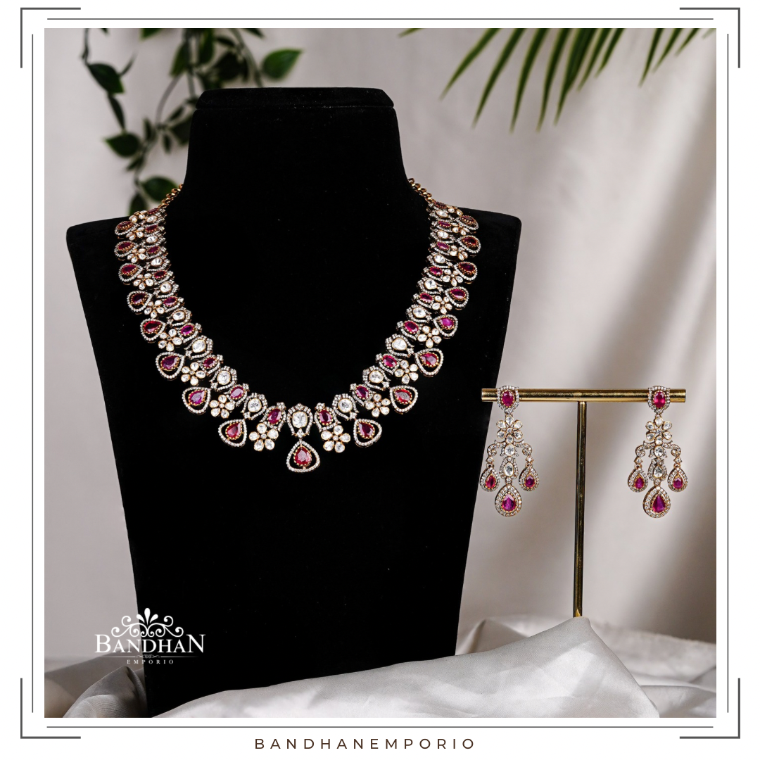 Pure 92.5 Silver Polki Necklace set