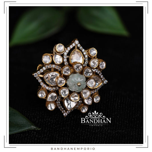 Pure 92.5 Silver Polki Finger Ring