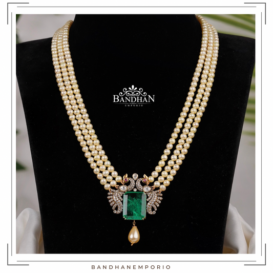 Pure 92.5 Silver Pearl Necklace set