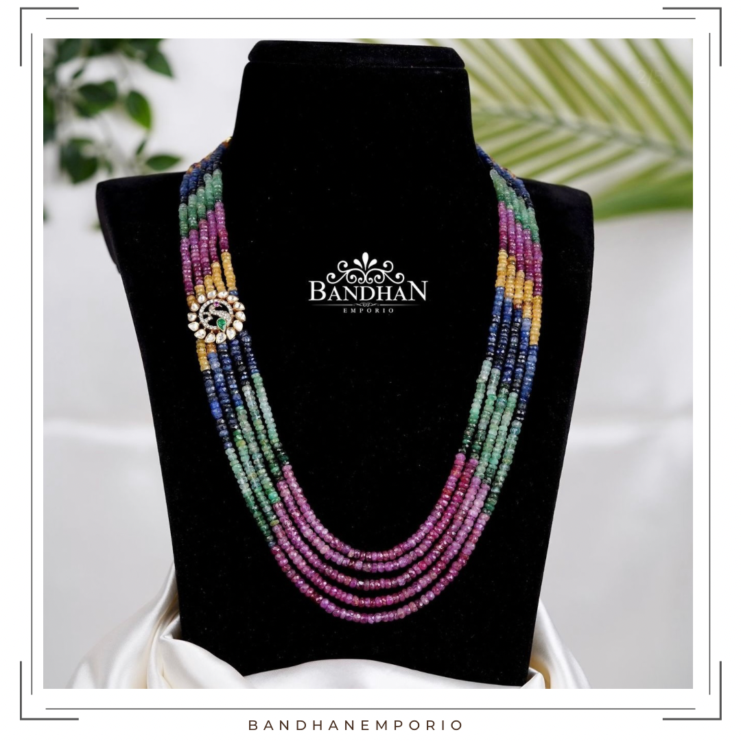 Pure 92.5 Silver Victorian Multi sapphire Necklace set