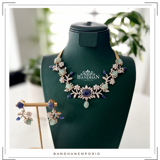 Pure 92.5 Silver Diamond Finish Necklace Set