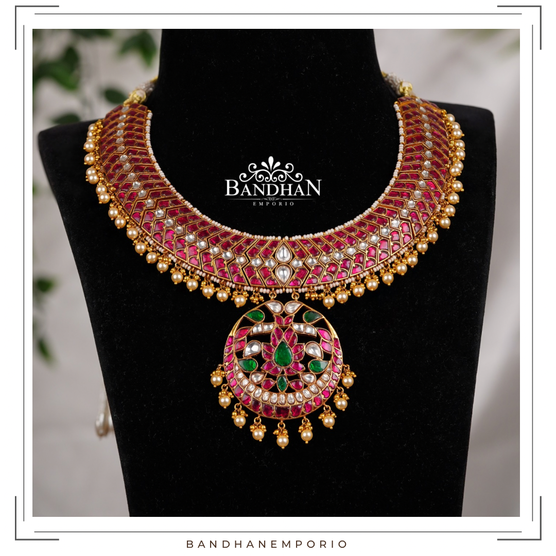 Pure 92.5 Silver Kundan Necklace set