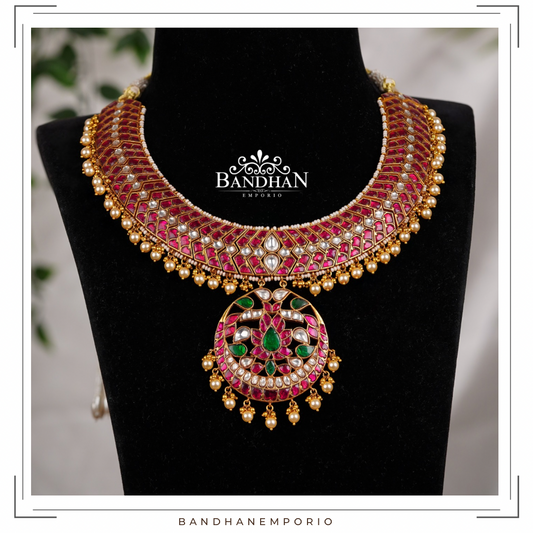 Pure 92.5 Silver Kundan Necklace set