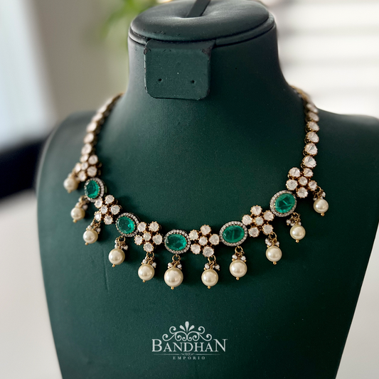 Pure 92.5 Silver Polki Victorian Necklace set