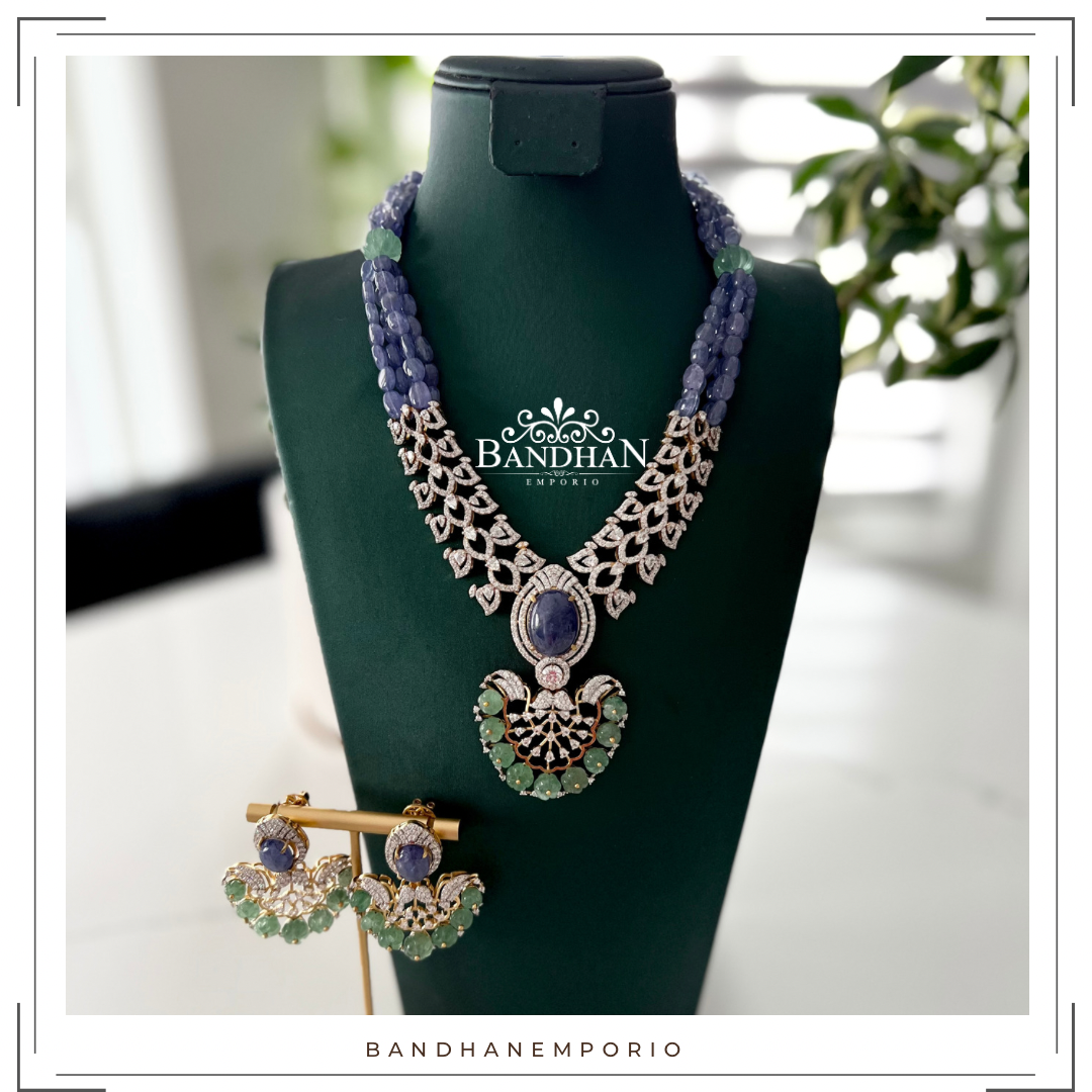 Pure 92.5 Silver Diamond Finish Necklace set