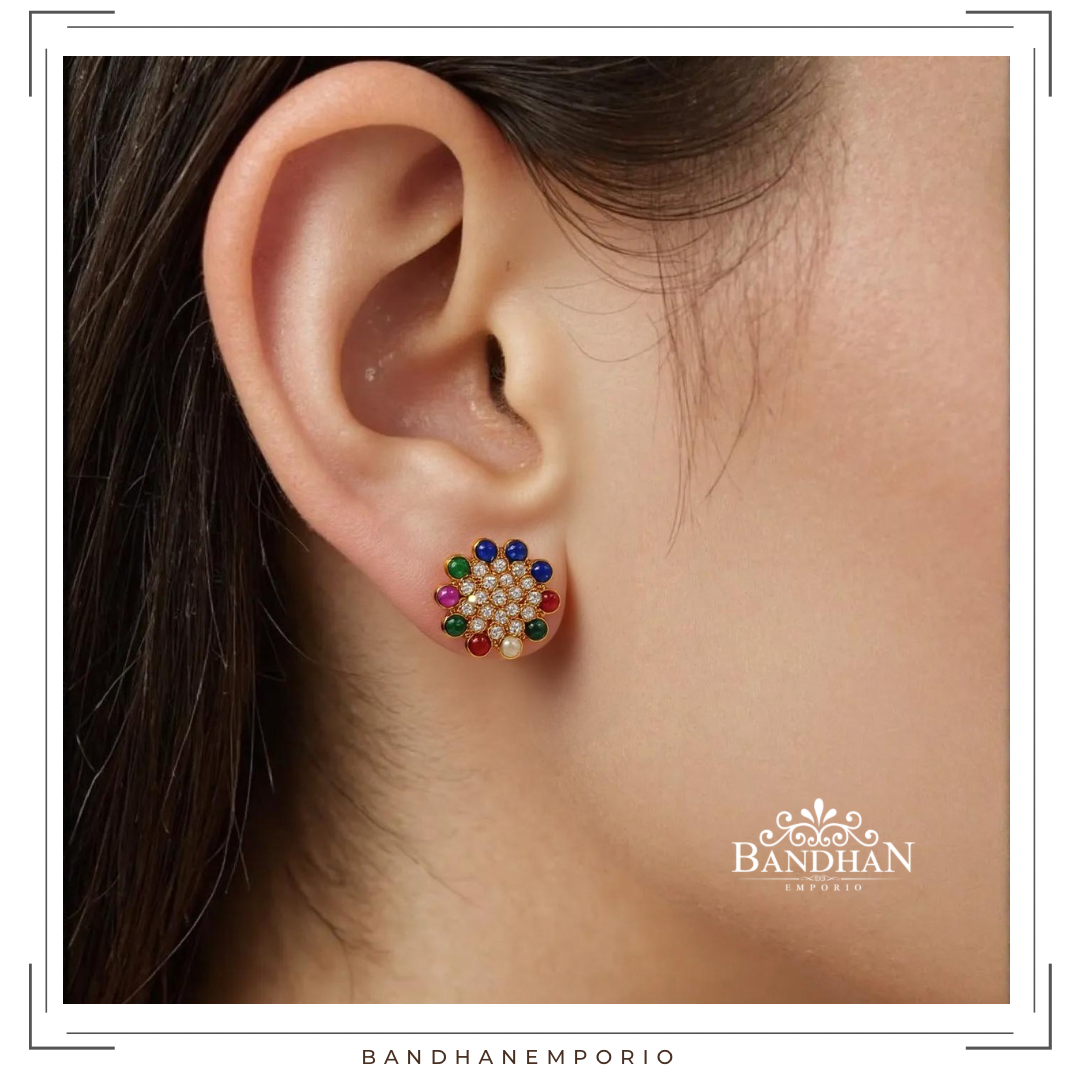 Pure 92.5 Silver Navratan Studs