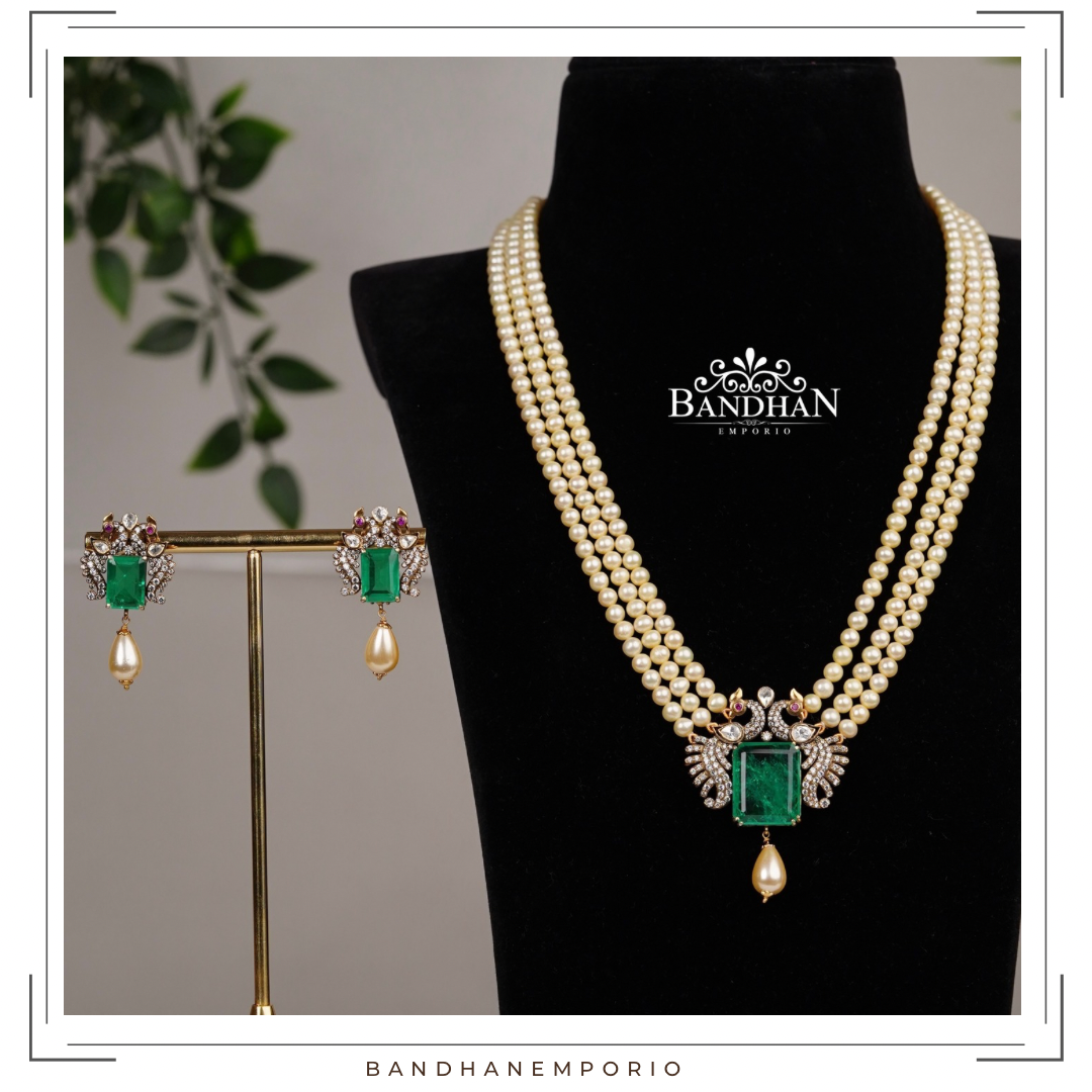 Pure 92.5 Silver Pearl Necklace set