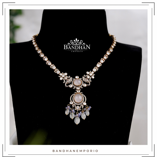 Pure 92.5 Silver Polki Necklace set