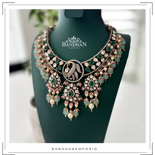 Pure 92.5 Silver Polki Victorian choker Set - Best Seller