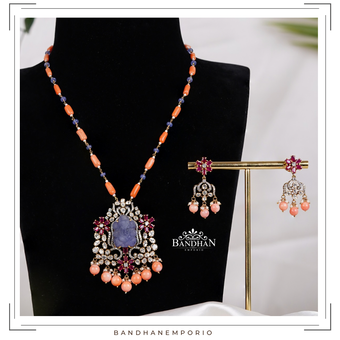 Pure 92.5 Silver Victorian Pendant Set