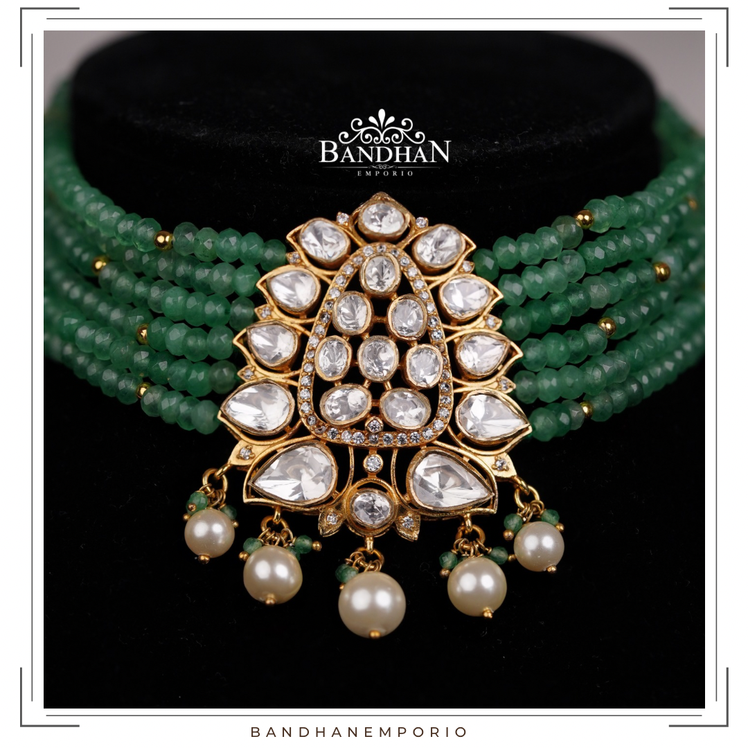 Pure 92.5 Silver Polki choker Set