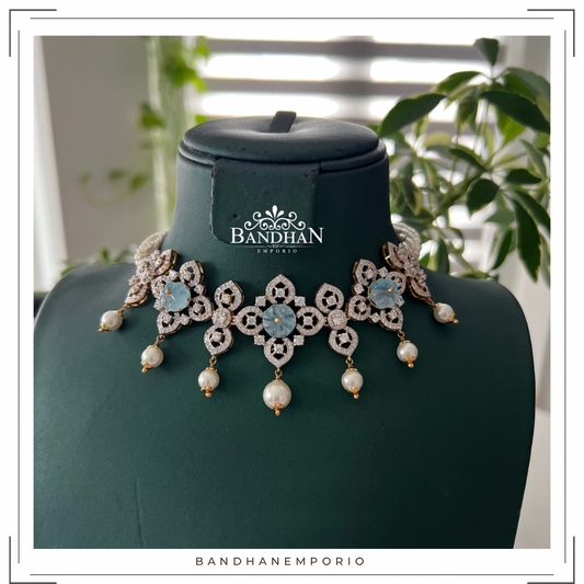 Pure 92.5 Silver Diamond Finish Necklace set