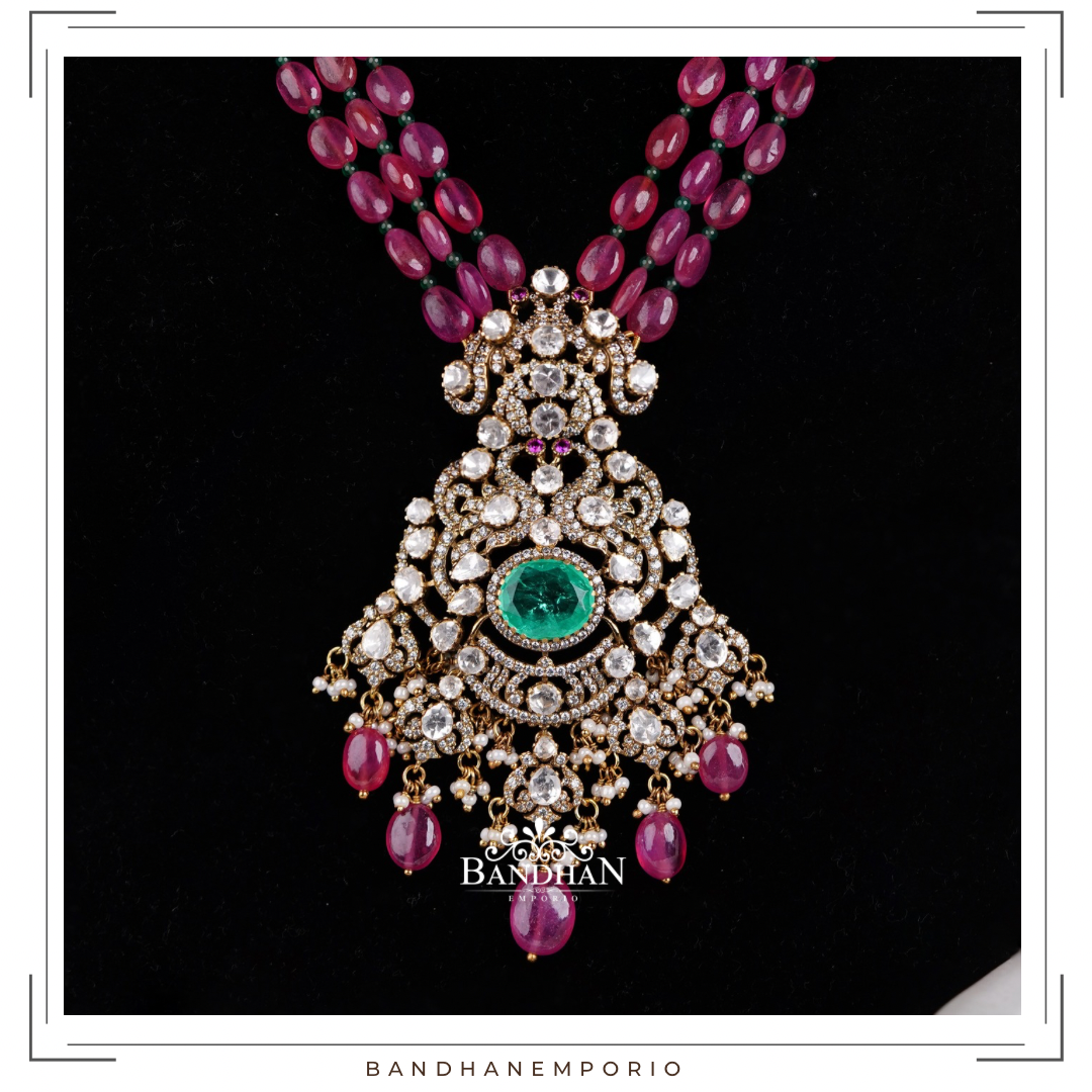 Pure 92.5 Silver Polki Necklace set