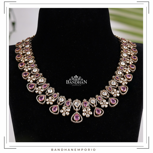 Pure 92.5 Silver Polki Necklace set