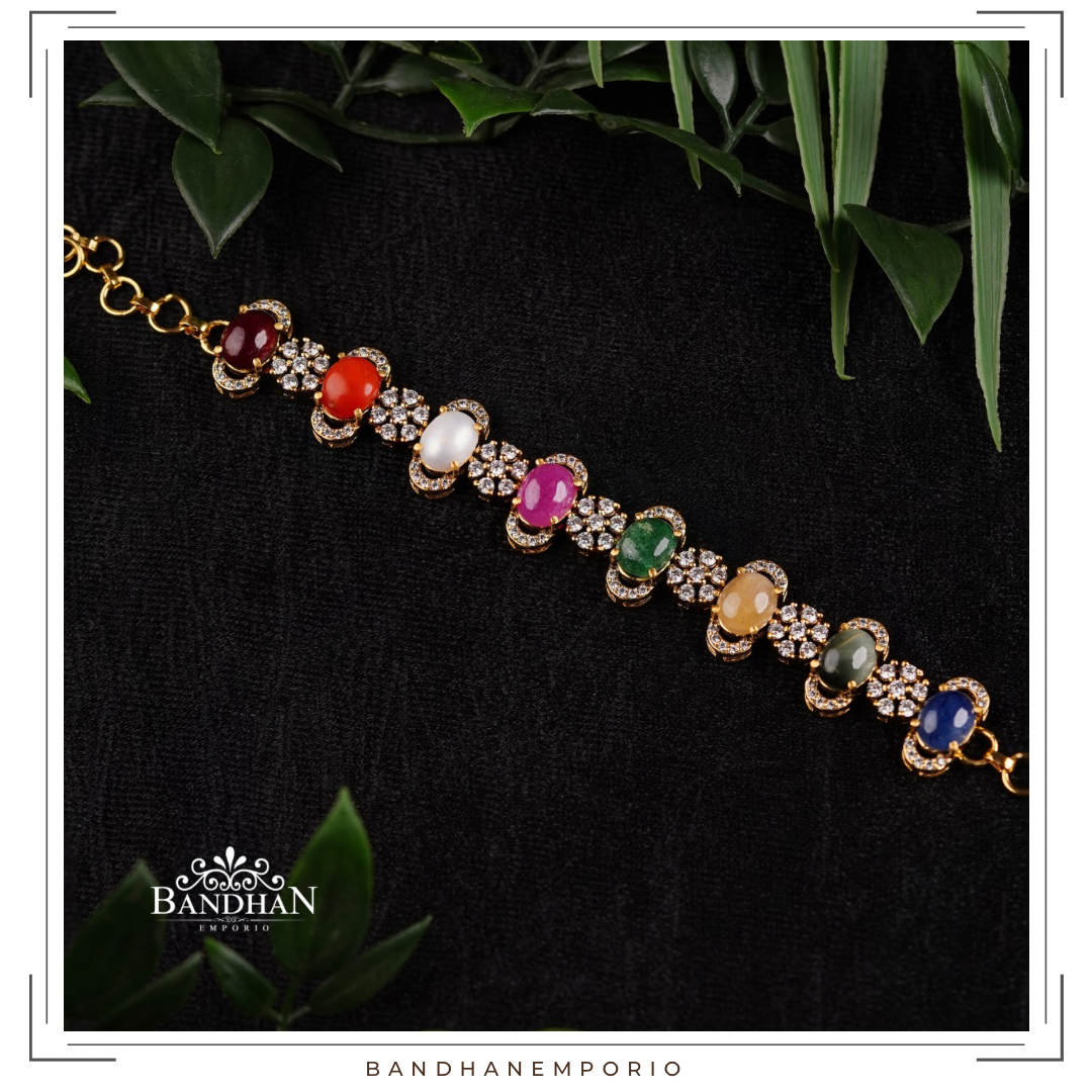 Pure 92.5 Silver Navratan Bracelet