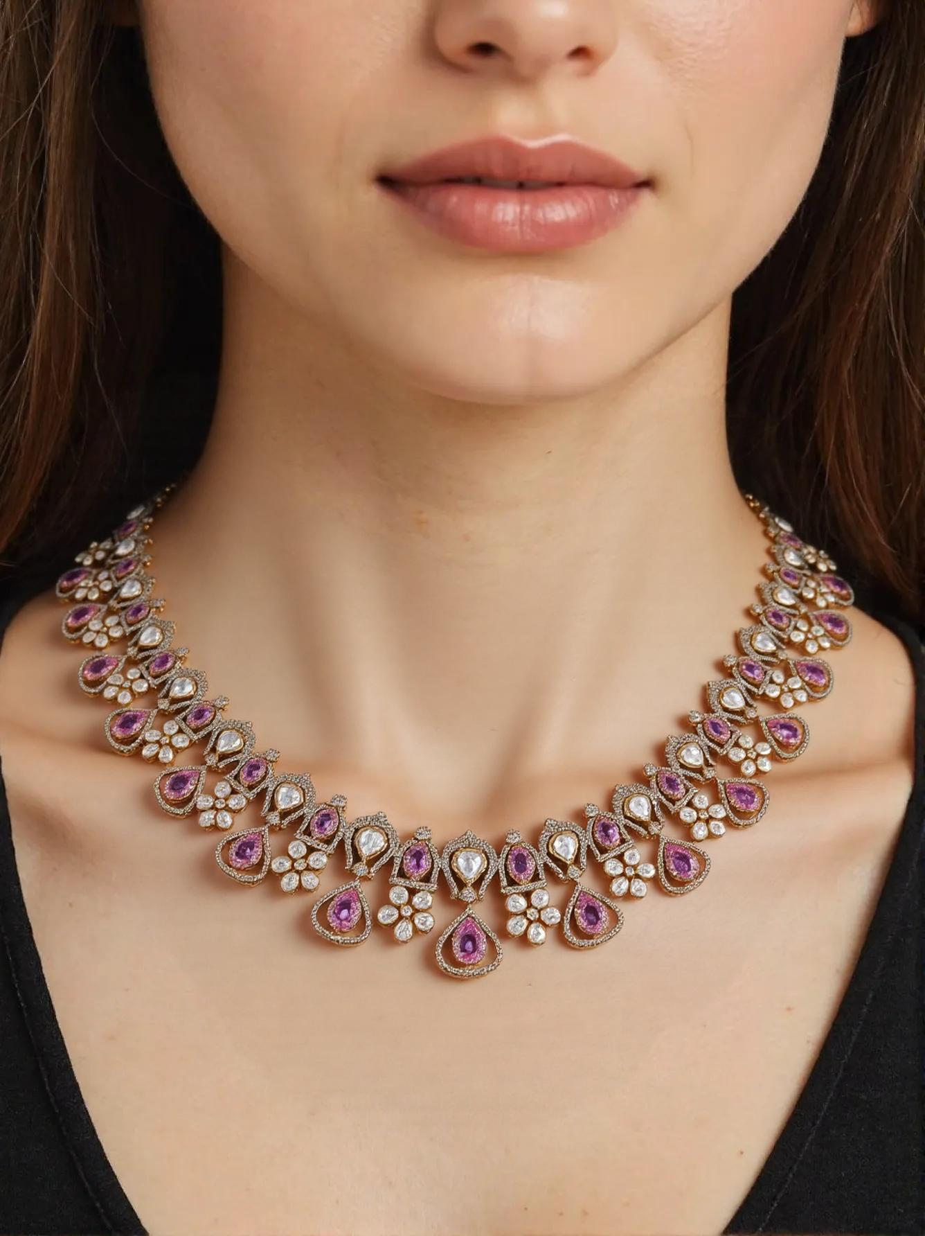 Pure 92.5 Silver Polki Necklace set