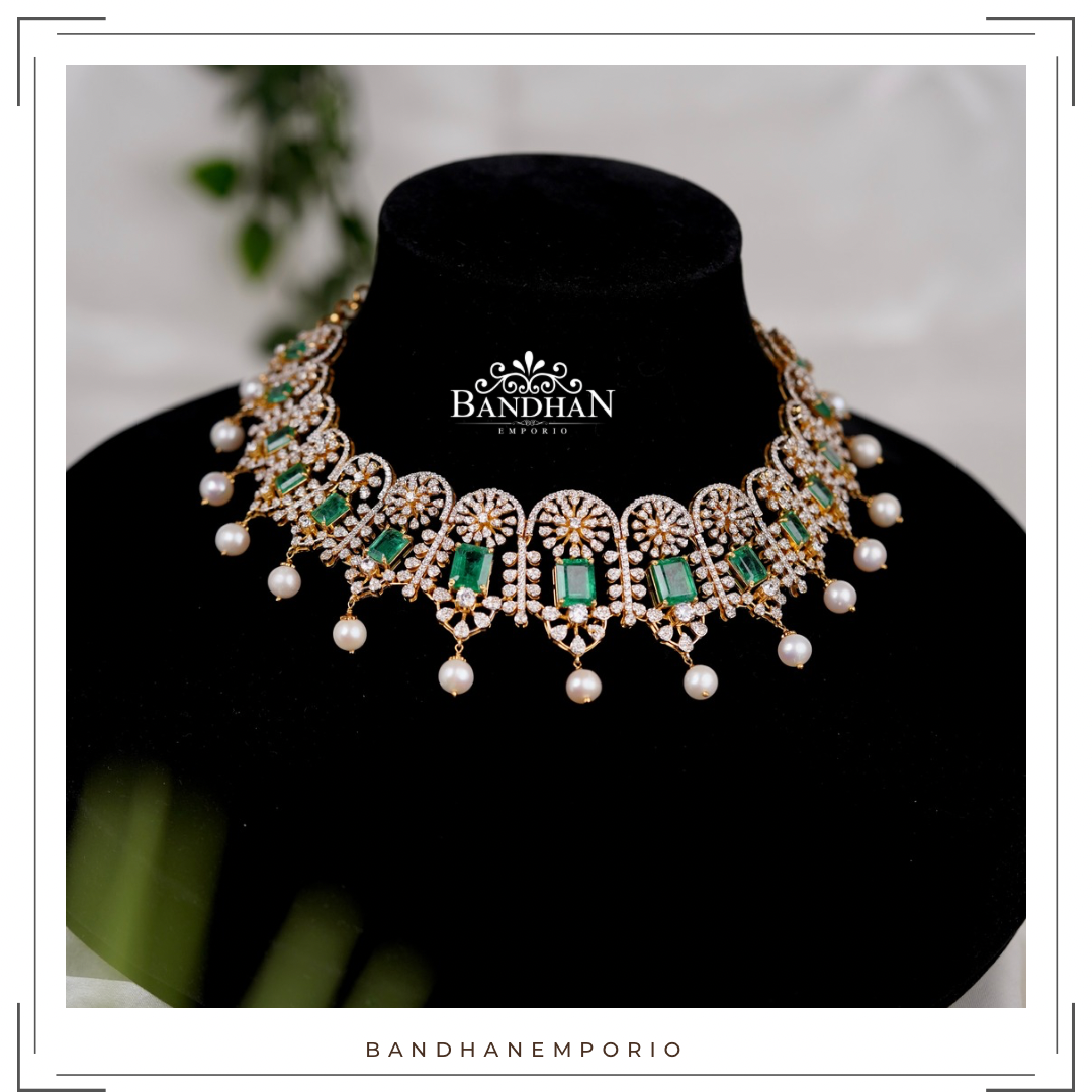 Pure 92.5 Silver Diamond Finish Polki choker Set - Best Seller