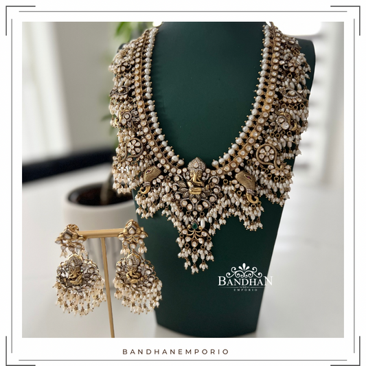 Pure 92.5 Silver Polki Guthapusalu Necklace set