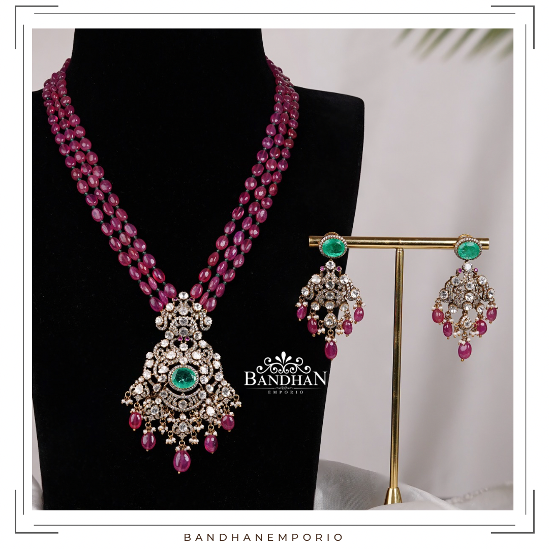 Pure 92.5 Silver Polki Necklace set