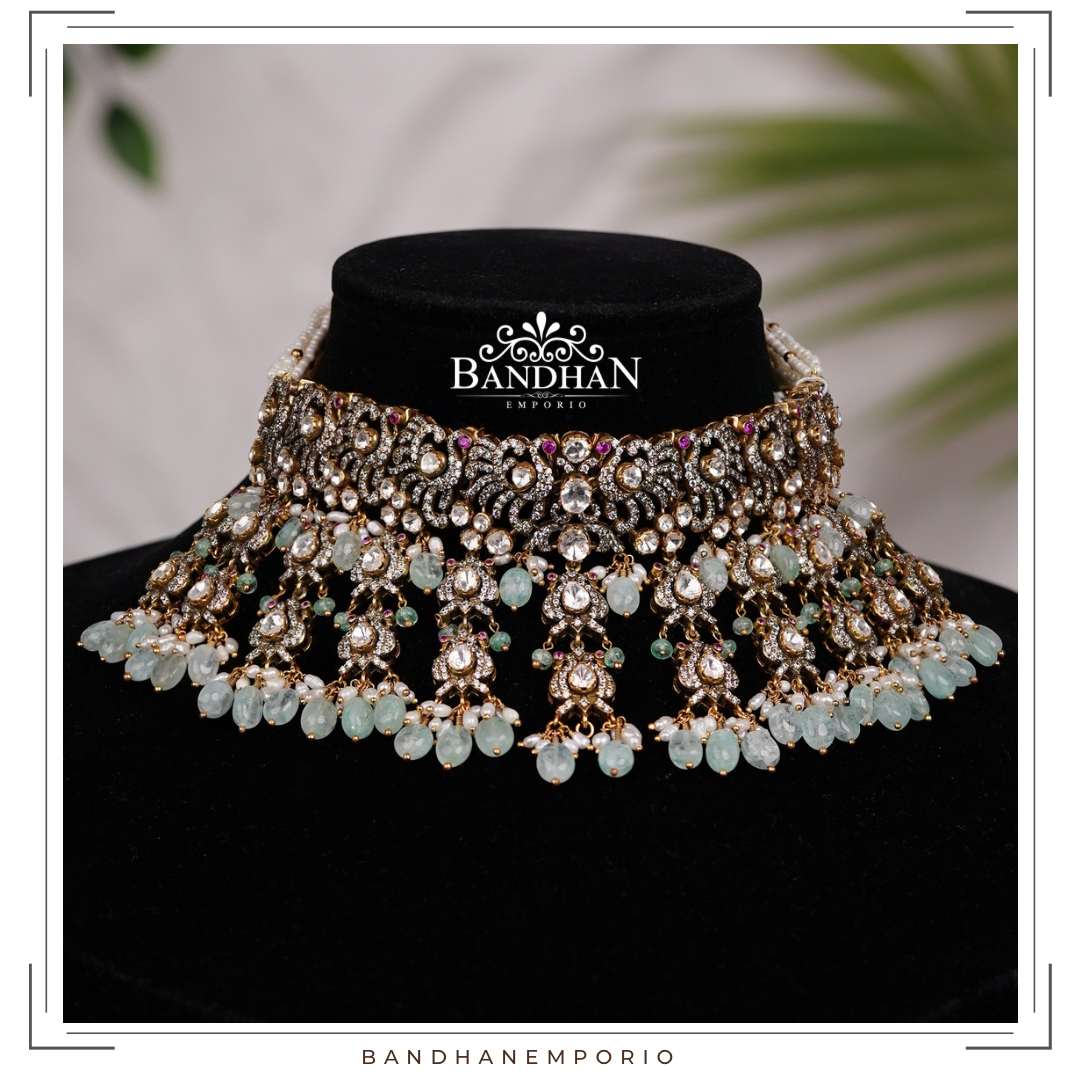 Pure 92.5 Silver Polki choker Set