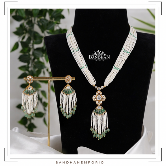 Pure 92.5 Silver Pearl Necklace set