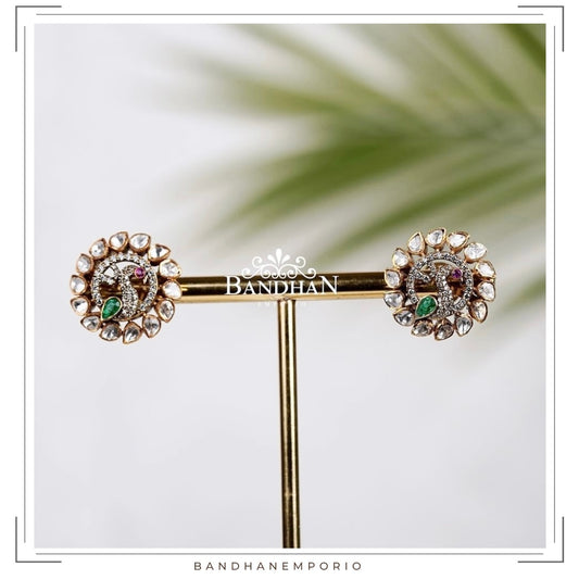 Pure 92.5 Silver Polki Victorian Studs