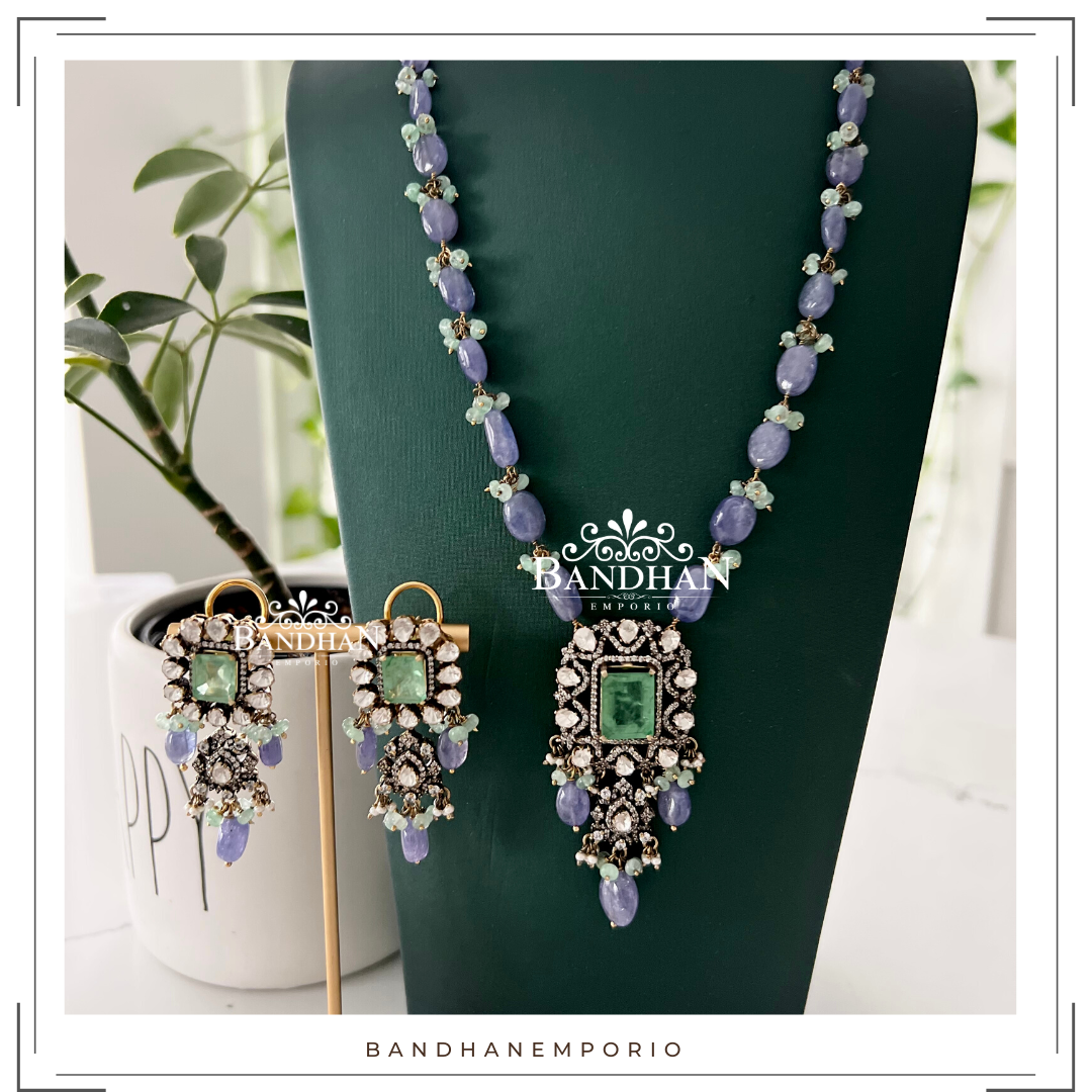 Pure 92.5 Silver Polki Victorian Necklace set