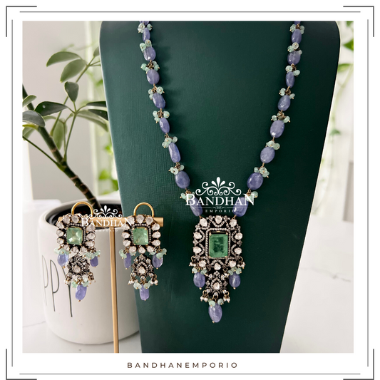 Pure 92.5 Silver Polki Victorian Necklace set